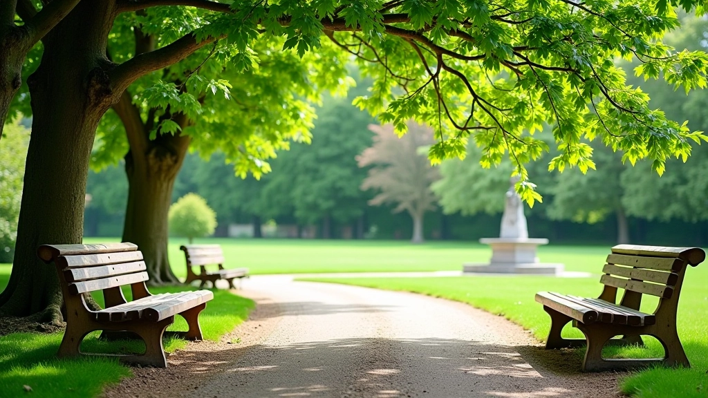 Outdoor rest area with wooden furniture and natural surroundings at Birr Castle